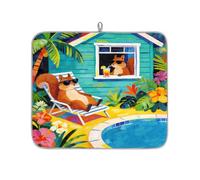 Divertente tappetino assorbente per scolapiatti con scoiattolo tropicale per bancone della cucina, tappetino in microfibra reversibile con anello per appendere utensili in vetro, pentole, 40,6 x 45,72