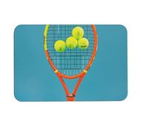 Divertente tappetino da bagno con racchette da tennis e palline da tennis, assorbe umidità e sporco, con retro in gomma antiscivolo, adatto sotto la porta, per pavimento del bagno, vasca, doccia
