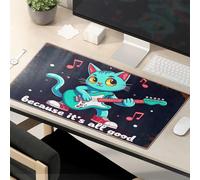 Divertente tappetino per il mouse con un gatto dei cartoni animati che suona una chitarra elettrica con note musicali intorno ad esso Tappetino per mouse motivazionale Kawaii accessori da scrivania