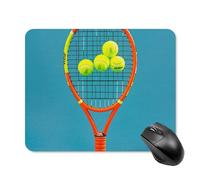 Divertente tappetino per mouse con racchette da tennis e palline da tennis con bordo cucito, tappetino per mouse di alta qualità in panno lavabile, tappetino per mouse in gomma antiscivolo, design