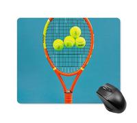 Divertente tappetino per mouse con racchette da tennis e palline da tennis con bordo cucito, tappetino per mouse di alta qualità in panno lavabile, tappetino per mouse in gomma antiscivolo, design