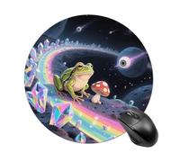 Divertente tappetino per mouse da gioco con rana spaziale e fungo, tappetino per mouse rotondo da donna, con base in gomma antiscivolo, lavabile, per computer portatile, casa, ufficio, scrivania, 19 x