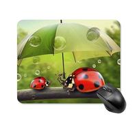 Divertente tappetino per mouse quadrato con coccinella che tiene ombrelli, tappetino per mouse portatile con base in gomma antiscivolo, 20 x 25 cm, ultra sottile, per computer, laptop, accessori da