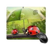 Divertente tappetino per mouse quadrato con coccinella che tiene ombrelli, tappetino per mouse portatile con base in gomma antiscivolo, 18 x 22 cm, ultra sottile, per computer, laptop, accessori da