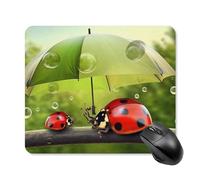 Divertente tappetino per mouse quadrato con coccinella che tiene ombrelli, tappetino per mouse portatile con base in gomma antiscivolo, 25 x 30 cm, ultra sottile, per computer, laptop, accessori da