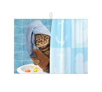 Divertente tappetino scolapiatti a forma di gatto che fa il bagno, in microfibra, grande tappetino scolapiatti per bancone della cucina, tappetino super assorbente, facile da pulire, 45,7 x 61 cm