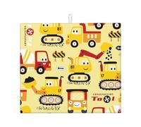 Divertente tappetino scolapiatti a forma di veicoli da costruzione, in microfibra, per bancone della cucina, super assorbente, tappetino per scolapiatti lavabile in lavatrice, 40,6 x 45,7 cm