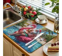 Divertente tappetino scolapiatti da cucina con Babbo Natale in piscina, 1 pezzo, per Natale, inverno, estate, assorbente, tappetino scolapiatti per lavello da cucina, 45,7 x 61 cm