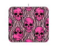 Divertente tappetino scolapiatti ultra assorbente con teschi rosa e zebrati, protezione dal calore, tappetino per pittura per bancone della cucina, 45,7 x 61 cm