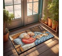 Divertente tappeto da bagno con coppia di anziani e i loro animali domestici in comfort zerbino per la porta d'ingresso (50 x 80 cm)