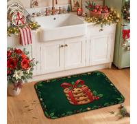 Divertente tappeto da cucina con omino di pan di zenzero, 50 x 78 cm | Biscotto di pan di zenzero, tappetini da cucina per pavimento, citazione festiva, accenti di foglie di agrifoglio