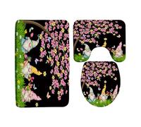 Divertente Tappeto d'Ingresso Spring Gnome Bath Mat Set - Pink Cherry Cute Gnome Flower Butterfly Tappetino di benvenuto Tappetino Doccia 40×60cm per Corridoio,WC,Corridoio