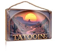 Divertente targa da uomo tramonto sopra il deserto: un viaggio in legno Tatooine cartello da bagno per porta d'ingresso cartello in legno (23 x 35 cm)