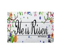 Divertente targa in latta con scritta in inglese "He Is Risen Happy Easter Religious Eggs Bar Pub Man Cave Novità Poster Divertente Bagno Retro Parlor Holiday Targa in latta Decorazione da parete 20 x