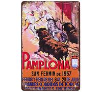 Divertente targa in latta del 1957 spagna pamplona running of the bulls poster per casa, bar, ristoranti, caffè, grotte, poster di guerra retrò decorazione da parete 30,5 x 20,3 cm
