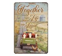Divertente targa in latta per camera da letto, cartello in metallo con scritta "Farm and So Together They Built A Life They Loved", vintage, in metallo, decorazione rustica, poster da parete in