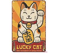 Divertente targa in latta per camera da letto, gatto fortunato, Maneki Neko, targa in metallo vintage decorazione per la casa rustica in alluminio, poster da parete per garage bar, 15,2 x 20,3 cm