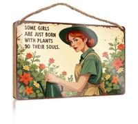 Divertente targa in legno da appendere alla parete, motivo: ragazze nate con piante nelle loro anime, 15 x 28 cm