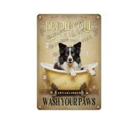 Divertente targa in metallo con Border Collie per il bagno - Wash Your Paws Dog Targa in metallo per il bagno dei bambini, decorazione per la fattoria, regalo per proprietari di animali domestici