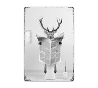 Divertente targa in metallo con cervo, perfetta decorazione per bagno in bianco e nero per pareti del WC, 20,3 x 30,5 cm