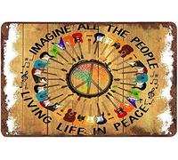 Divertente targa in metallo con scritta in inglese "Imagine All People Living Life In Peace", decorazione vintage, per garage, casa, giardino, bar, cucina, 20,3 x 30,5 cm