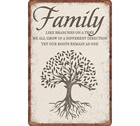 Divertente targa in metallo con scritta "Tree Family We All Grow In A Different Direction Our Roots Remain As One Living Room, Kitchen, Farm", da appendere, decorazione rustica per la casa, 20,3 x