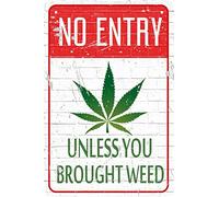 Divertente targa in metallo per garage, decorazione erbaccia uomo idee per cantiere o parete No Entry Unless You Brought Weed 420 Blaze It Friendly regalo 20,3 x 30,5 cm