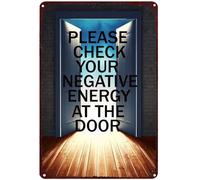 Divertente targa in metallo per ufficio, con scritta in lingua inglese "Please Check Your Negative Energy At The Door" (lingua italiana non garantita), decorazione da parete in latta per casa
