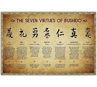 Divertente targa in metallo retrò con le sette virtù di Bushido poster della cultura samurai poster orizzontale poster Bushido decorazione da parete decorazione artistica da parete arte decorativa