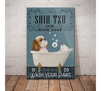 Divertente targa in metallo retrò Shih Tzu Bath Soap Co rustica decorazione per la casa carino cane decorazione da parete per camera da letto bagno ufficio uomo grotta fattoria bar caffetteria