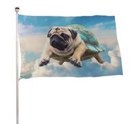Divertente tartaruga Pug Dog In The Flag 119,4 x 177,8 cm stampato su entrambi i lati bandiera da giardino banner decorativo non sbiadisce bandiera da cortile con occhielli in ottone appeso sfondo