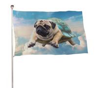 Divertente tartaruga Pug Dog In The Flag 61 x 88,9 cm bandiera da giardino stampata su entrambi i lati bandiera decorativa non sbiadisce bandiera da cortile con occhielli in ottone appeso sfondo