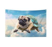 Divertente tartaruga Pug Dog In The Flag 61 x 88,9 cm No Fade Bandiera di benvenuto Giardino Cortile Casa Bandiere Decorative Giardino Cortile Cartello Interno Esterno Banner Party Home Decor