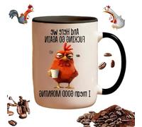 Divertente tazza con scritta in lingua inglese "Here We Fcking Go Again I Mean Good Morning Sarcastic", tazza da caffè divertente con pollo, tazza da lavoro, per amici, colleghi