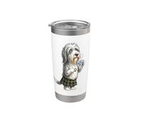 Divertente tazza da caffè a forma di cane Bearded Collie con bandiera della Scozia Bicchiere termico in acciaio inox doppia parete
