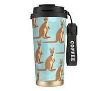 Divertente tazza da caffè in acciaio con stampa canguro zoo, thermos da caffè all'aperto, tazza da campeggio con coperchio a prova di perdite, tazze portatili per mantenere caldo/ghiaccio