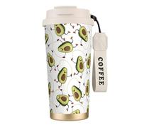 Divertente tazza da caffè in acciaio con stampa di avocado, thermos da caffè all'aperto, tazza da campeggio con coperchio a prova di perdite, tazze portatili per mantenere caldo/ghiaccio