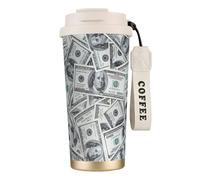 Divertente tazza da caffè in acciaio con stampa di dollari, thermos per caffè all'aperto, tazza da campeggio con coperchio a prova di perdite, tazze portatili per mantenere caldo/ghiaccio