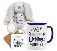 Divertente tazza regalo con scritta | Du bist Mein lieblings Buggel | Idea regalo | Tazza Buggel | Idea regalo per amico (set di tazze e sottobicchieri (blu scuro)