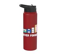 Divertente tecnologia retrò per non dimenticare mai, cassette VHS, floppy disk degli anni '80 Stainless Steel Insulated Water Bottle