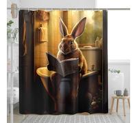 Divertente tenda da doccia a forma di coniglio con ganci con simpatici animali sulla toilette con giornale vintage fattoria marrone poliestere decorazione per il bagno impermeabile per ospedale ospite