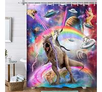 Divertente tenda da doccia per bambini, decorazione per il bagno per bambini, con gatto, dinosauro sulla fantasia, galassia, divertente tenda da doccia, in tessuto con 12 ganci, 12 x 70 cm
