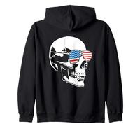 Divertente teschio patriottico con bandiera USA occhiali da sole 4 luglio Felpa con Cappuccio