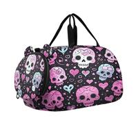 Divertente Teschio Pesca Cuore San Valentino Bambini Carino Borsa da Palestra con Scomparto Scarpe Multifunzionale Weekender Pernottamento Danza Bag per Ragazzi e Ragazze bulto de, divertente, teschio