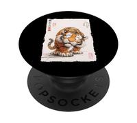 Divertente tigre spaventata arte giapponese vintage regalo comico PopSockets PopGrip Adesivo
