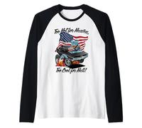 Divertente, Troppo Caldo per Il Paradiso, Troppo Bello per l'inferno, Design a Forma di Muscle Car Maglia con Maniche Raglan