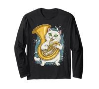 Divertente Tuba Cat Music Lover Cute Band Geek Maglia a Manica