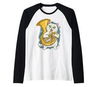Divertente Tuba Cat Music Lover Cute Band Geek Maglia con Maniche Raglan