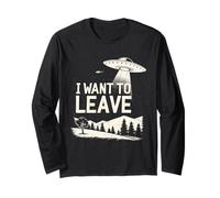 Divertente UFO Alien Retro Fantascienza Area 51 Grafica Cospirazione Maglia a Manica