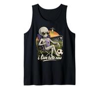 Divertente UFO Alien Soccer Field I Live Here Taro Bubble Tea Canotta